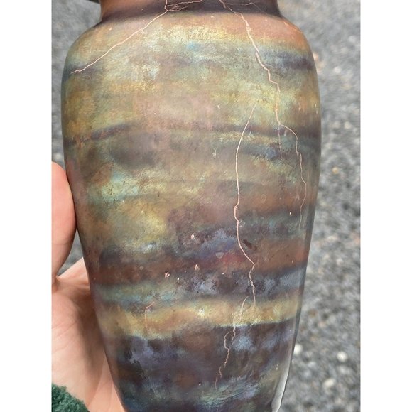 7.25" Vintage 20th C. Raku Iridescent Glazed Pottery Ceramic Vase Ramer Art - Picture 8 of 13